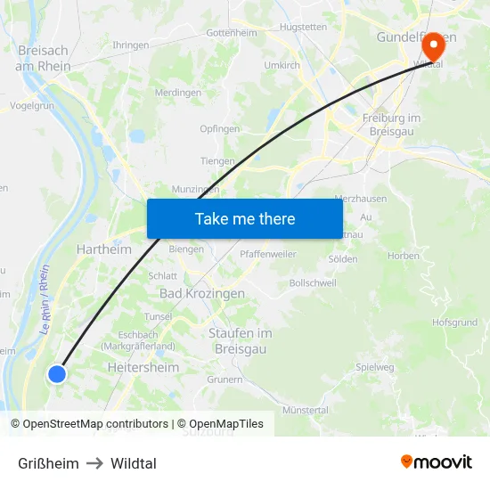 Grißheim to Wildtal map