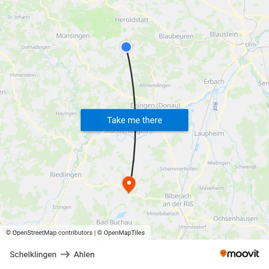 Schelklingen to Ahlen map