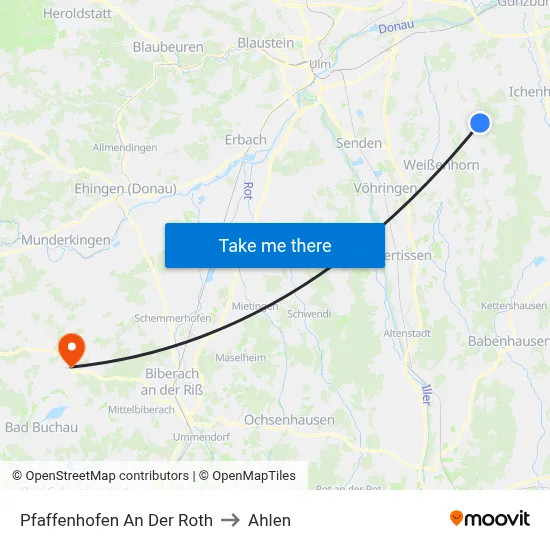 Pfaffenhofen An Der Roth to Ahlen map