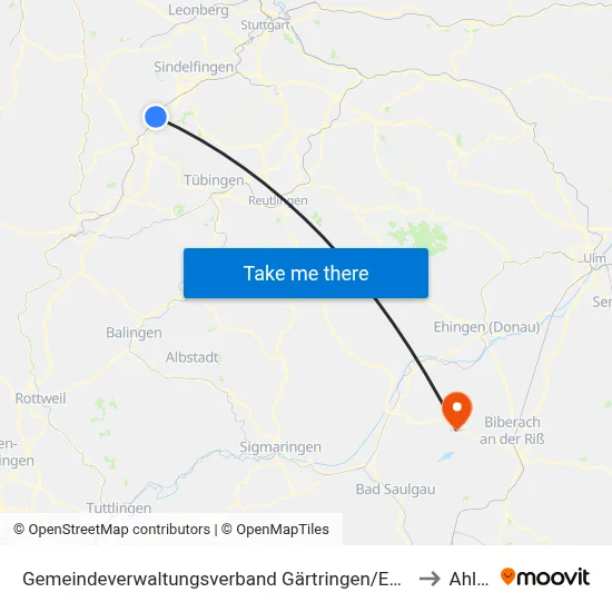 Gemeindeverwaltungsverband Gärtringen/Ehningen to Ahlen map