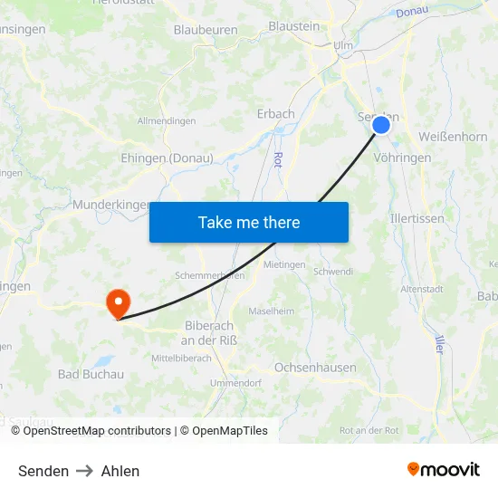 Senden to Ahlen map