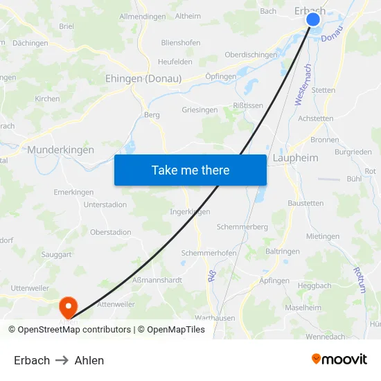 Erbach to Ahlen map