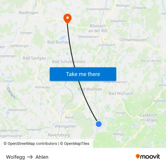 Wolfegg to Ahlen map