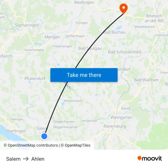 Salem to Ahlen map