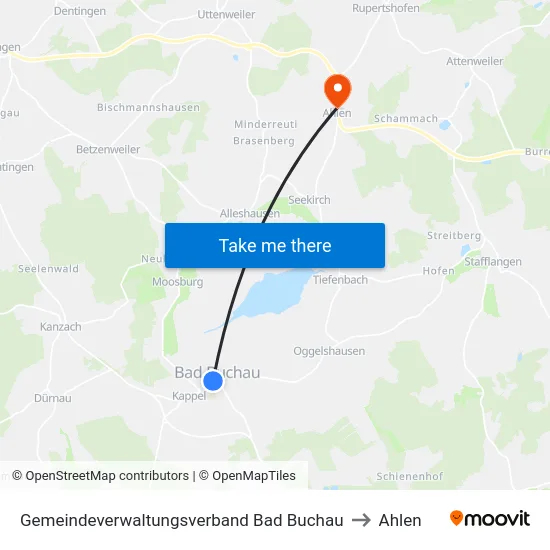 Gemeindeverwaltungsverband Bad Buchau to Ahlen map
