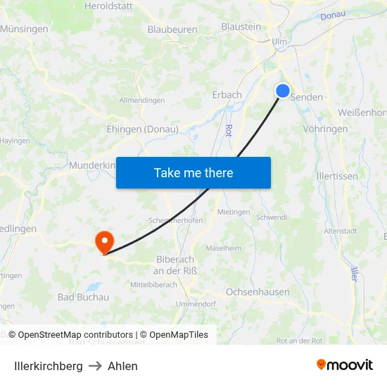 Illerkirchberg to Ahlen map