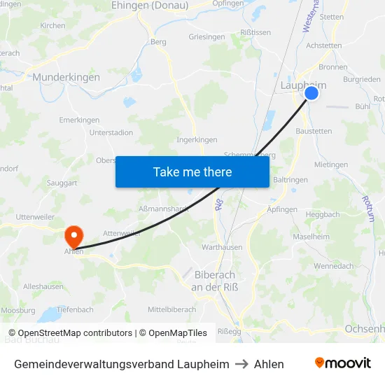 Gemeindeverwaltungsverband Laupheim to Ahlen map