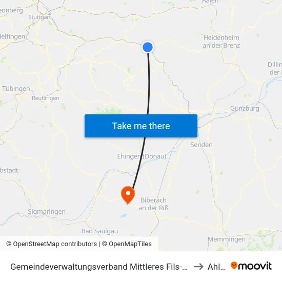 Gemeindeverwaltungsverband Mittleres Fils-Lautertal to Ahlen map