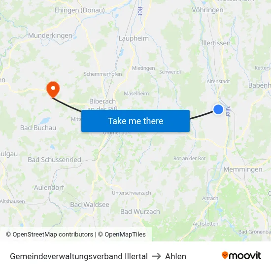 Gemeindeverwaltungsverband Illertal to Ahlen map