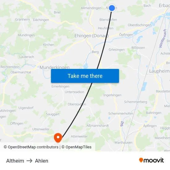 Altheim to Ahlen map