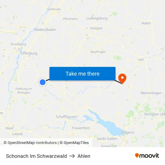 Schonach Im Schwarzwald to Ahlen map