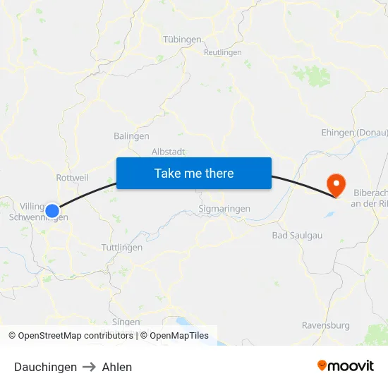 Dauchingen to Ahlen map
