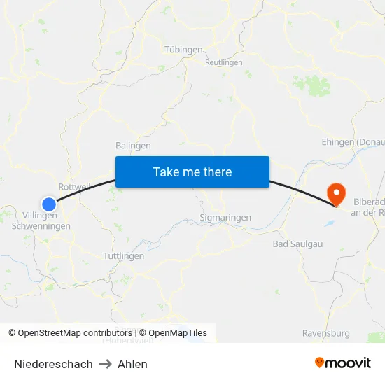 Niedereschach to Ahlen map