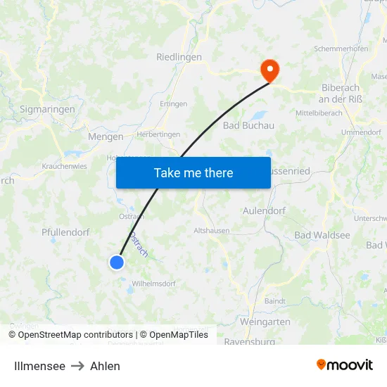 Illmensee to Ahlen map