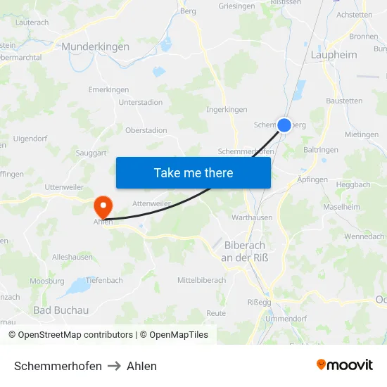 Schemmerhofen to Ahlen map