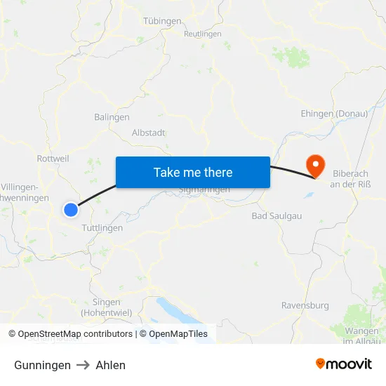 Gunningen to Ahlen map