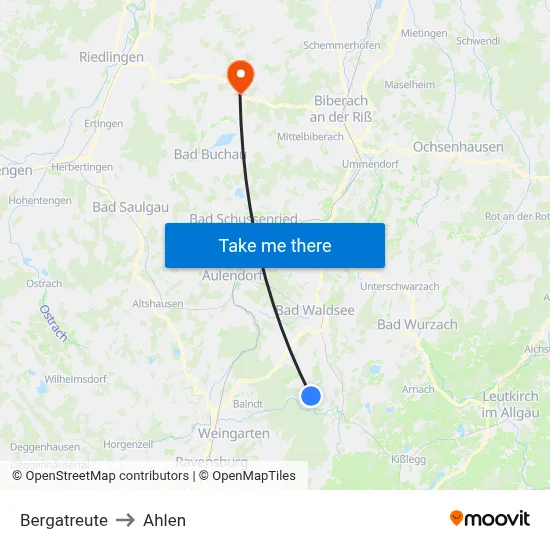 Bergatreute to Ahlen map