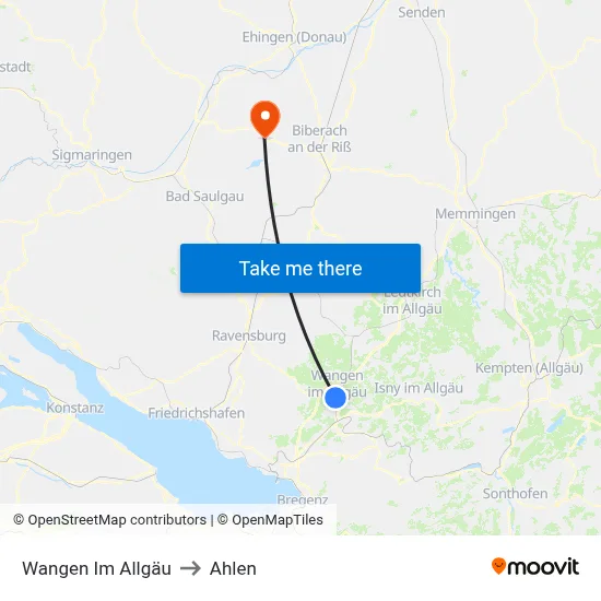 Wangen Im Allgäu to Ahlen map