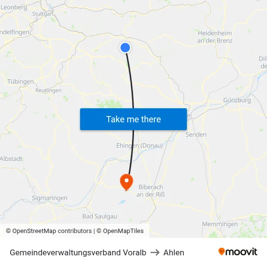 Gemeindeverwaltungsverband Voralb to Ahlen map