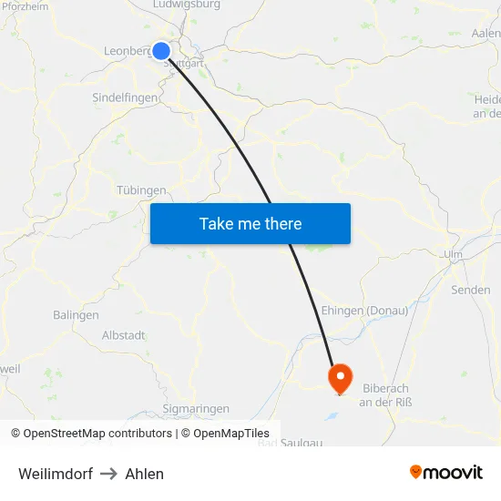 Weilimdorf to Ahlen map