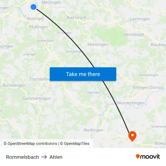 Rommelsbach to Ahlen map