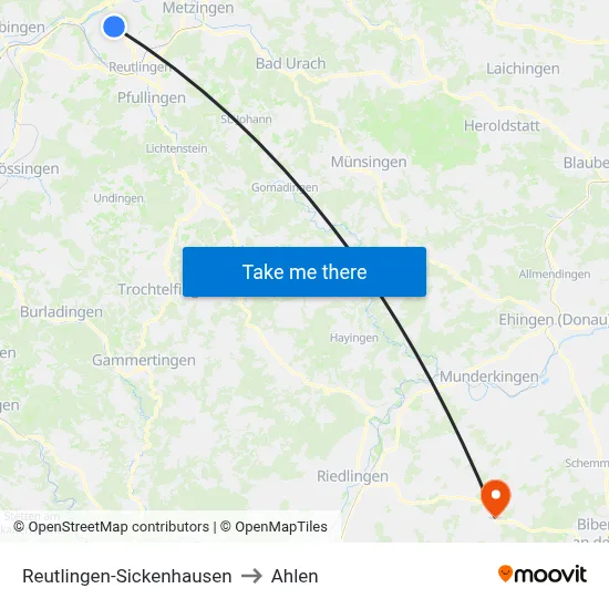 Reutlingen-Sickenhausen to Ahlen map