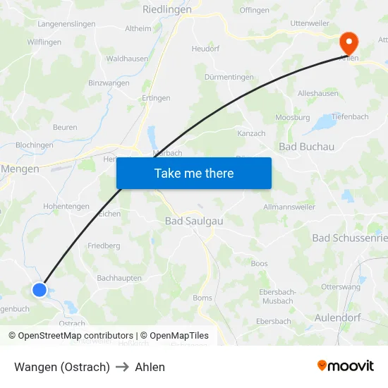 Wangen (Ostrach) to Ahlen map