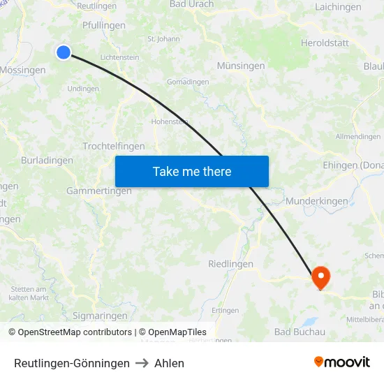 Reutlingen-Gönningen to Ahlen map