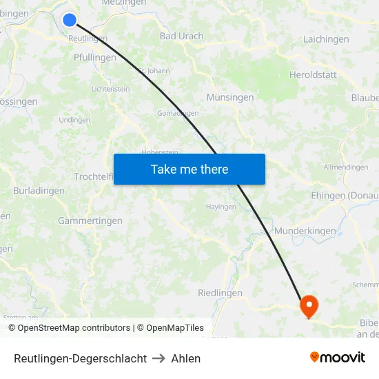 Reutlingen-Degerschlacht to Ahlen map