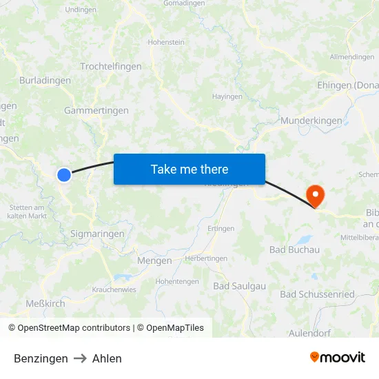 Benzingen to Ahlen map
