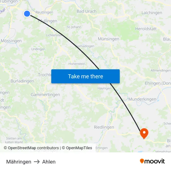 Mähringen to Ahlen map