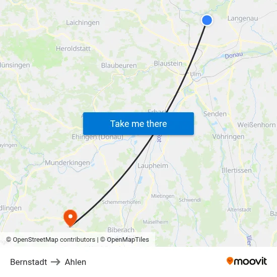 Bernstadt to Ahlen map