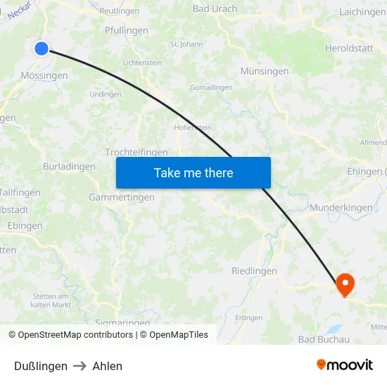 Dußlingen to Ahlen map