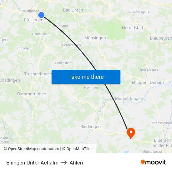 Eningen Unter Achalm to Ahlen map