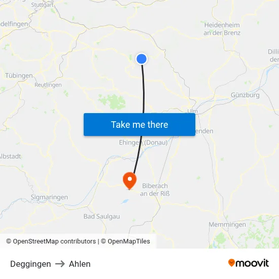Deggingen to Ahlen map