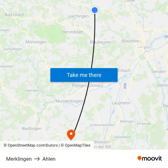 Merklingen to Ahlen map