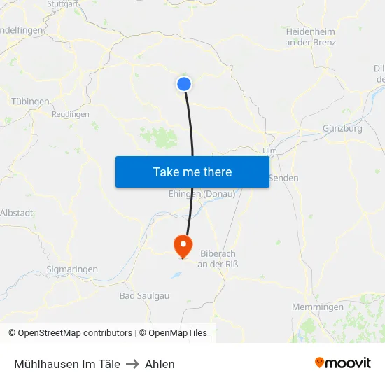Mühlhausen Im Täle to Ahlen map