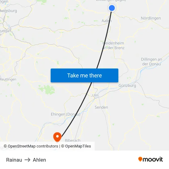 Rainau to Ahlen map