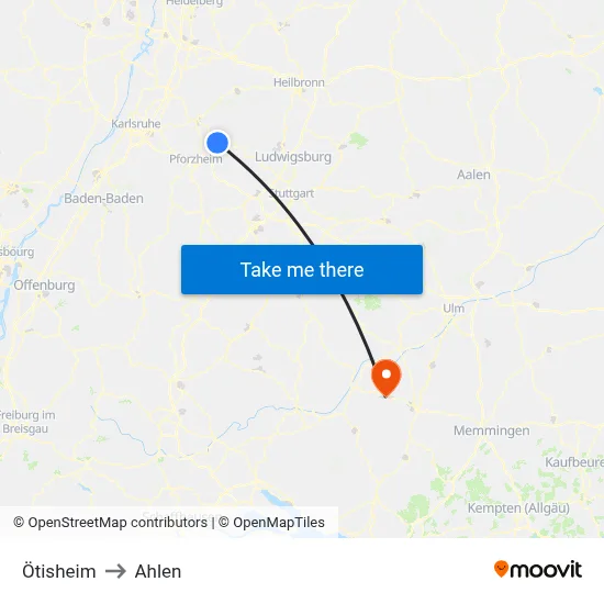 Ötisheim to Ahlen map