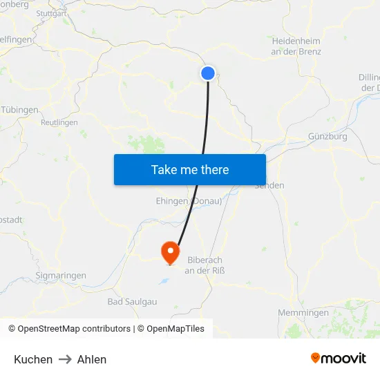 Kuchen to Ahlen map