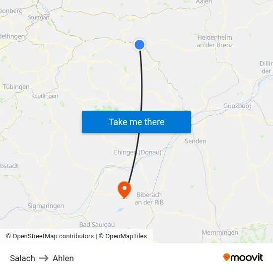 Salach to Ahlen map