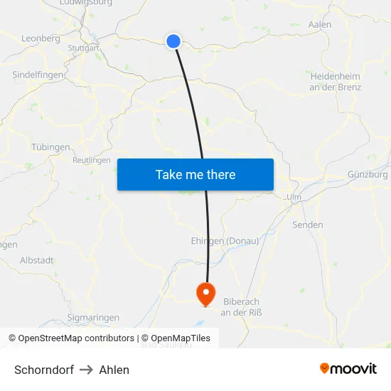 Schorndorf to Ahlen map
