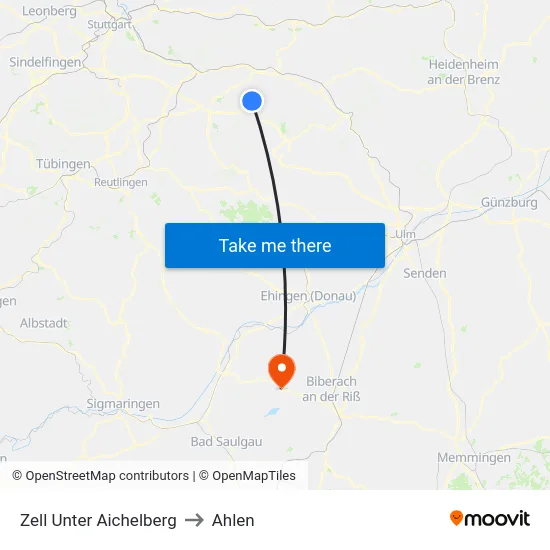 Zell Unter Aichelberg to Ahlen map