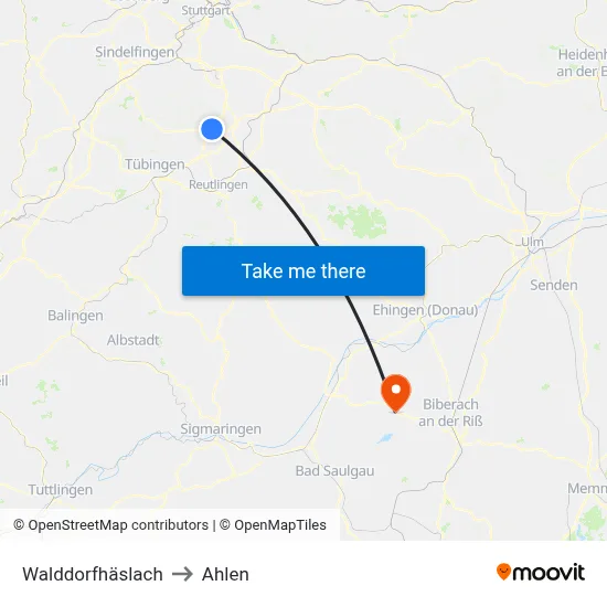 Walddorfhäslach to Ahlen map
