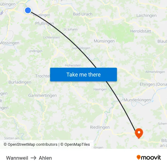 Wannweil to Ahlen map