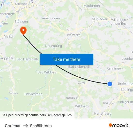 Grafenau to Schöllbronn map