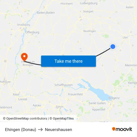 Ehingen (Donau) to Neuershausen map
