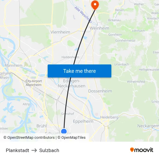 Plankstadt to Sulzbach map