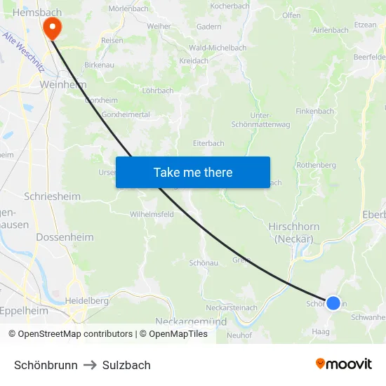 Schönbrunn to Sulzbach map
