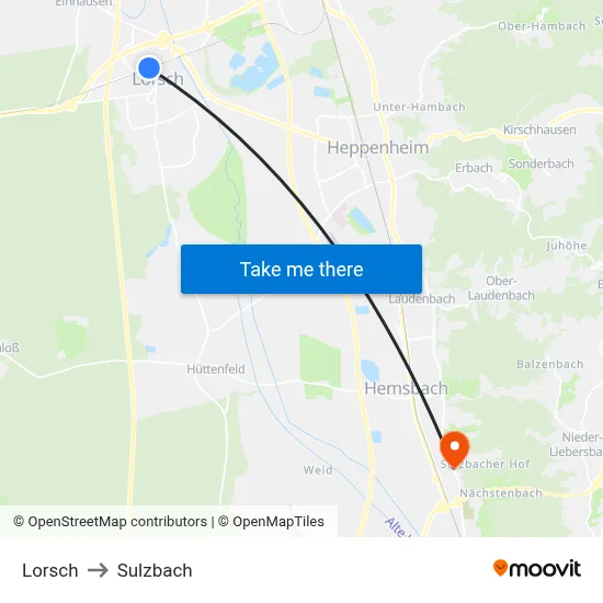 Lorsch to Sulzbach map